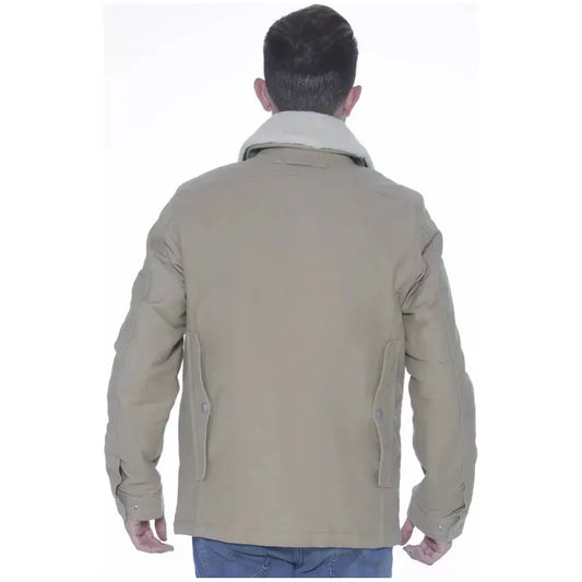 Beige Long-Sleeve Cotton Jacket with Pockets