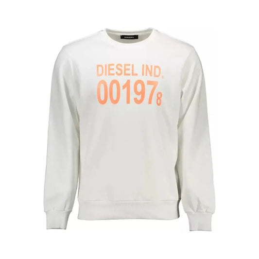 Crisp White Printed Cotton Sweatshirt Diesel