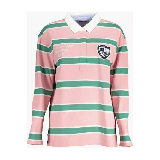 Elegant Long-Sleeve Pink Polo with Contrasting Details