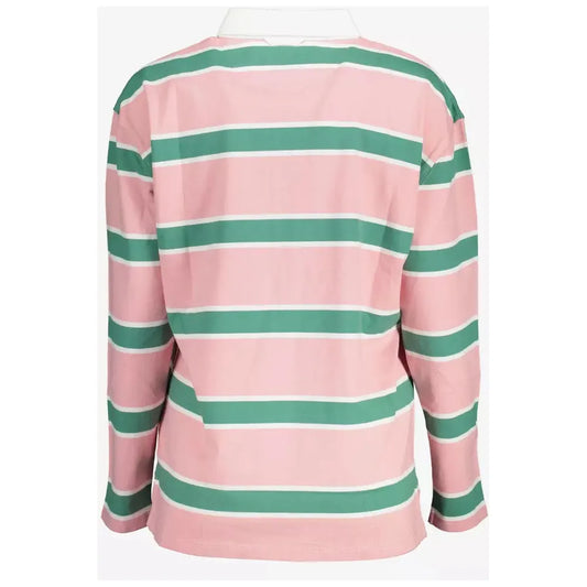 Elegant Long-Sleeve Pink Polo with Contrasting Details