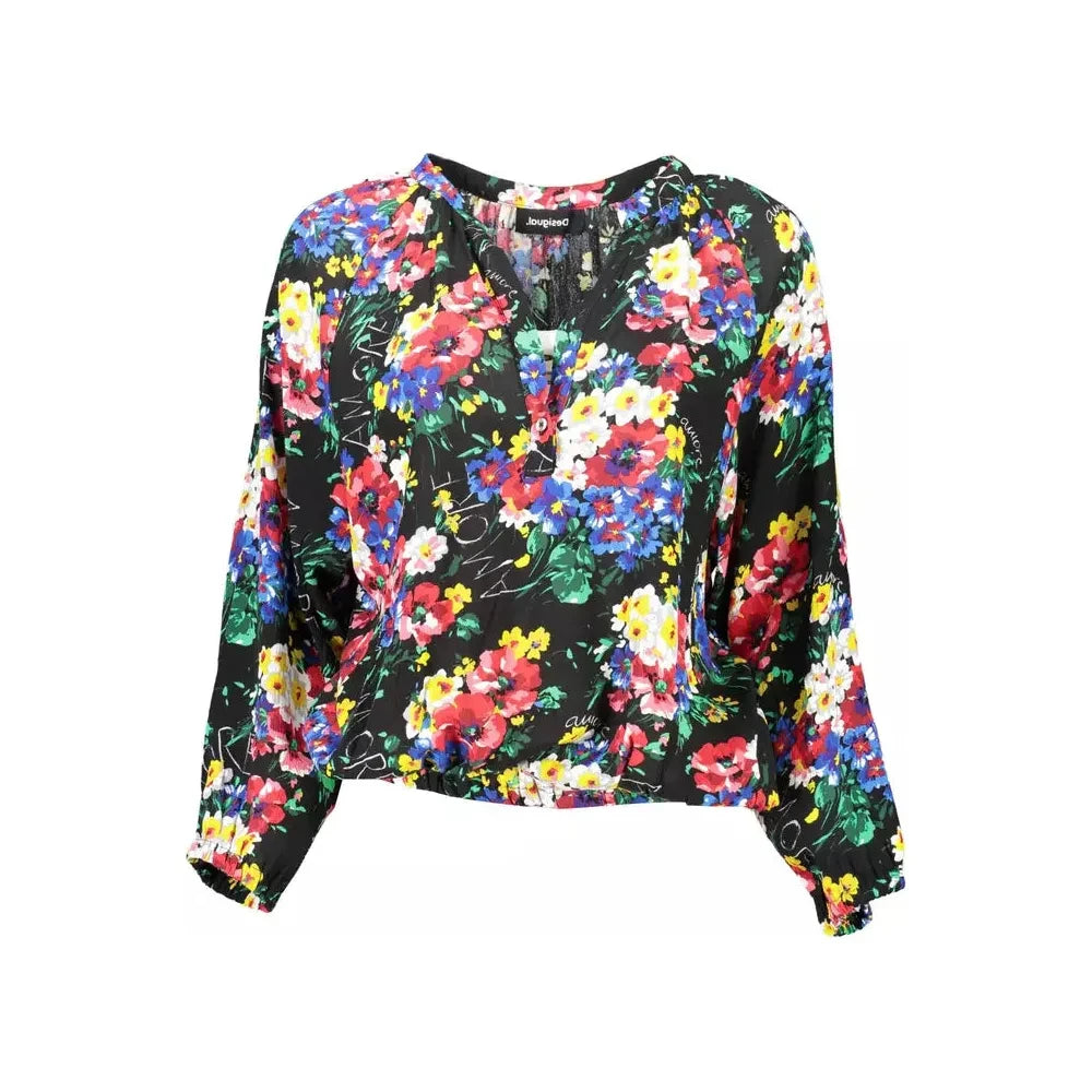 Desigual Vibrant V-Neck Buttoned Top with Elastic Waist Desigual