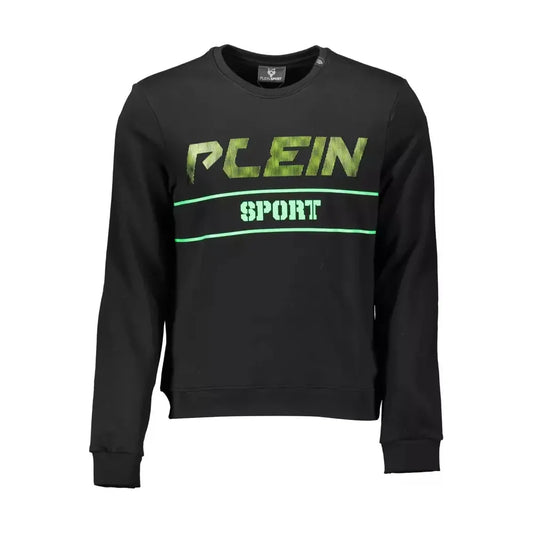 Sleek Black Cotton Sweatshirt with Bold Accents Plein Sport