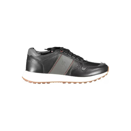 Sleek Black Eco Leather Sports Sneakers