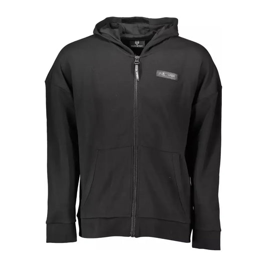 Sleek Black Zip Hoodie with Contrasting Accents Plein Sport