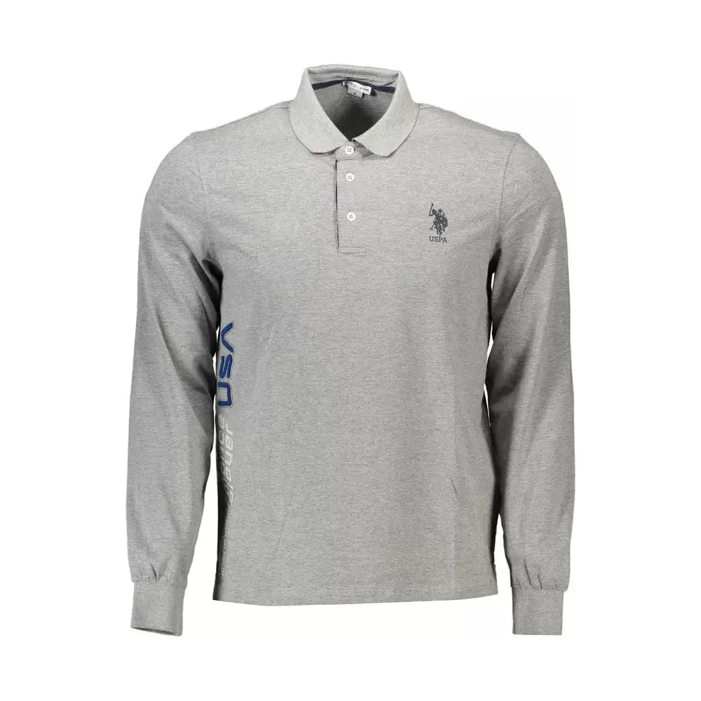 Chic Gray Long-Sleeved Polo with Contrasting Accents