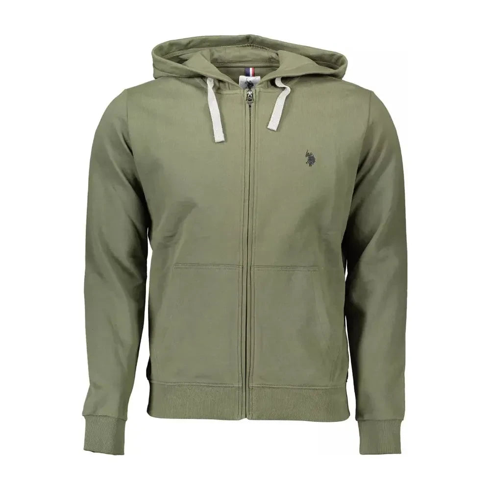 Chic Green Hooded Zip-Up Cotton Sweatshirt