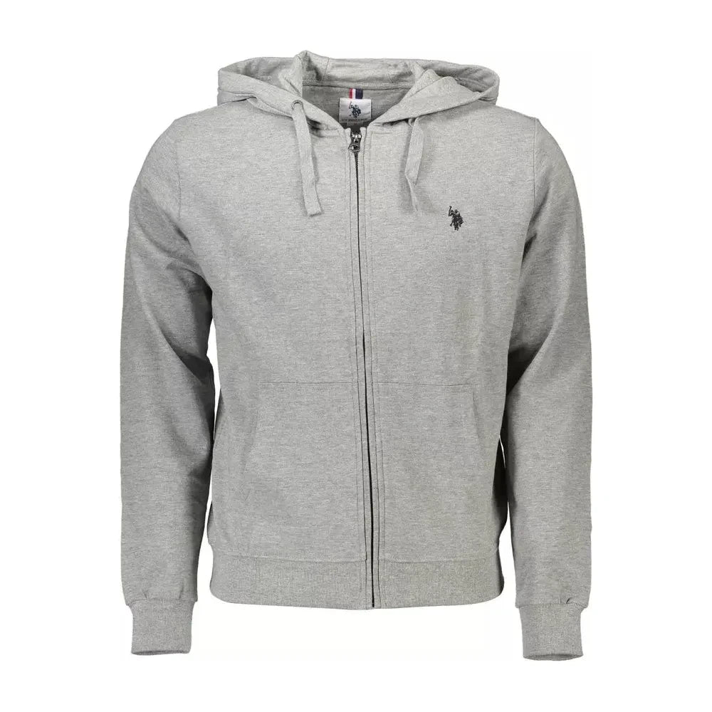 Elegant Gray Cotton Hooded Zip Sweater