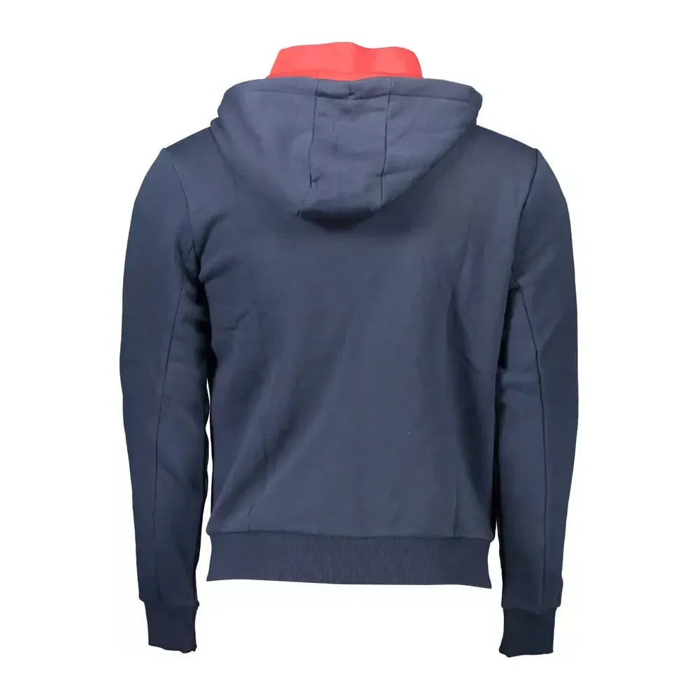 Chic Blue Hooded Zip Sweatshirt - Embroidered Detail