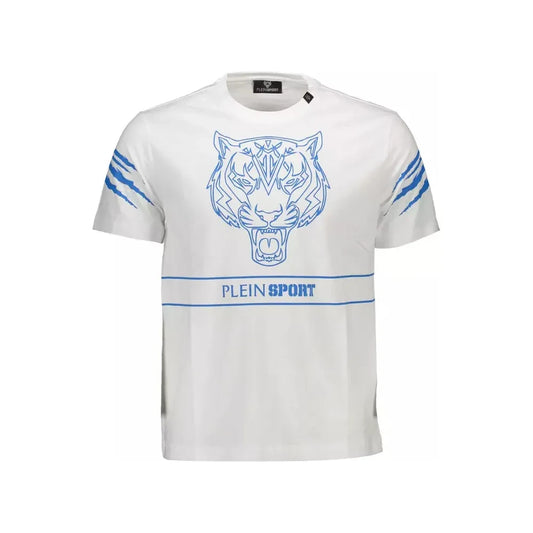 Sleek White Cotton Tee with Bold Contrasts Plein Sport