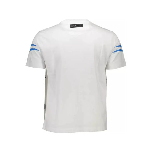 Sleek White Cotton Tee with Bold Contrasts Plein Sport