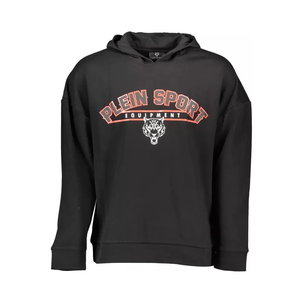 Plein Sport Sleek Black Hooded Sweatshirt with Print Detail Plein Sport