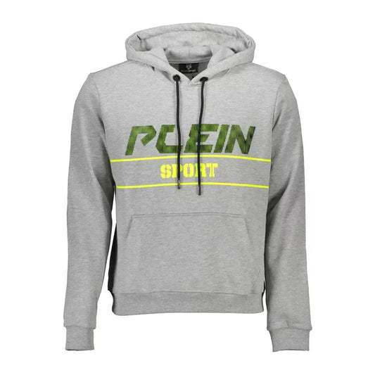 Sleek Gray Long-Sleeved Hooded Sweatshirt Plein Sport