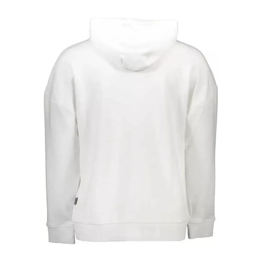 Sleek White Hooded Sweatshirt with Bold Prints