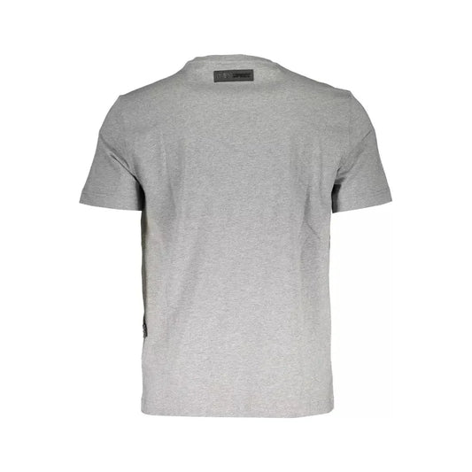 Sleek Gray Cotton Crew Neck Tee with Logo Print