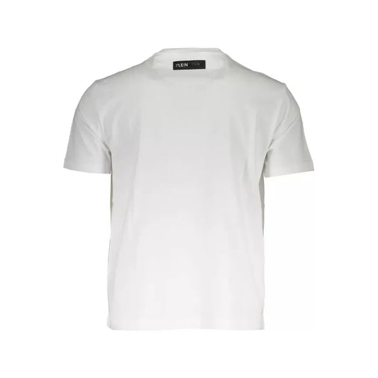 Crisp White Cotton Crew Neck Tee With Bold Print