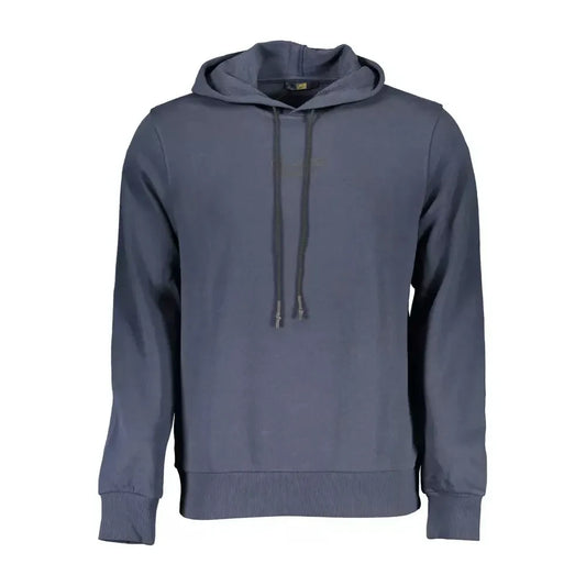 Blue Cotton Hooded Sweatshirt with Logo Print