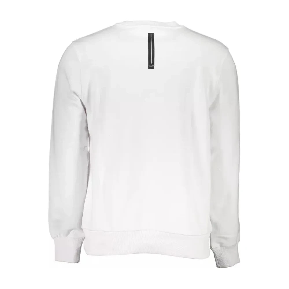 Chic White Cotton Round Neck Sweater