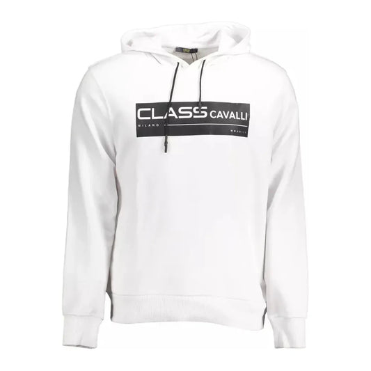 Classy White Hooded Cotton Sweatshirt Cavalli Class