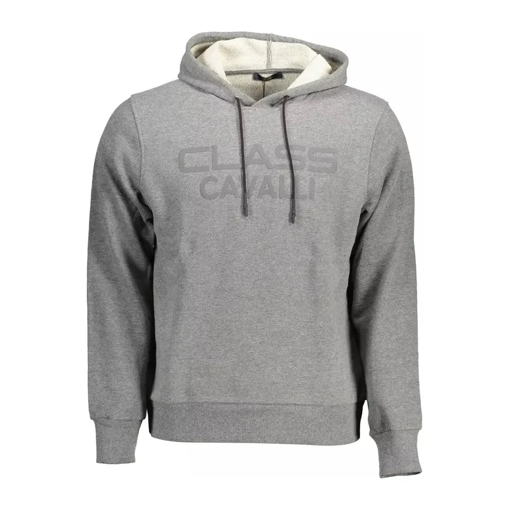 Cavalli Class Chic Gray Hooded Sweatshirt with Logo Print Cavalli Class