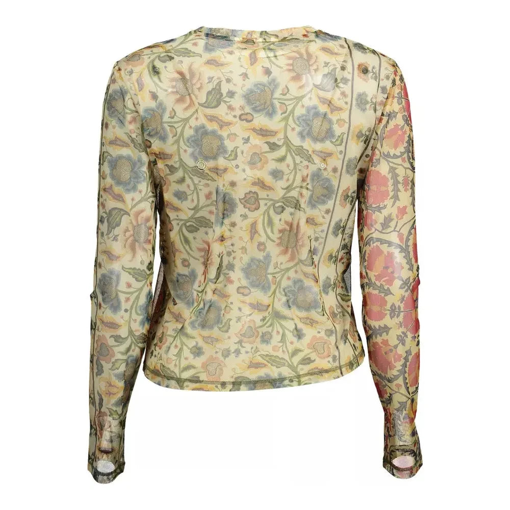 Elegant Beige Long Sleeve Printed T-Shirt