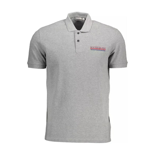 Sleek Gray Cotton Polo with Signature Print