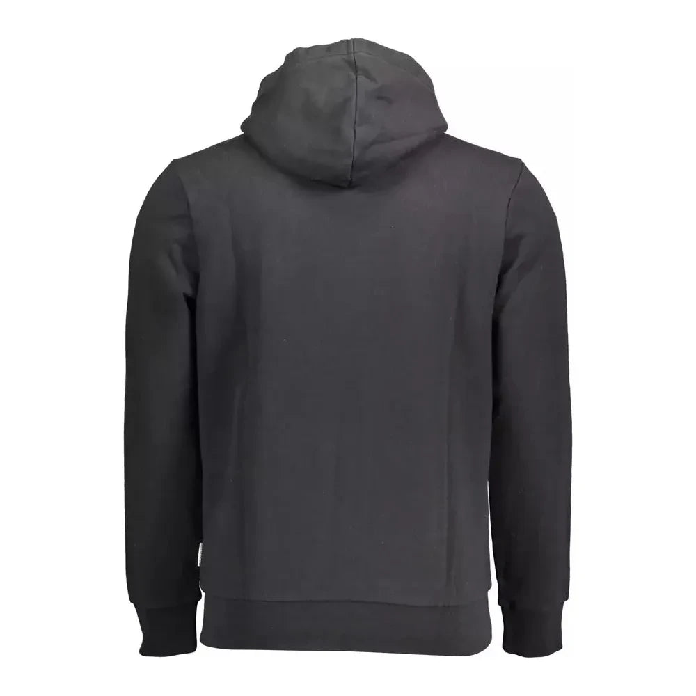 Sleek Black Hooded Cotton Sweatshirt