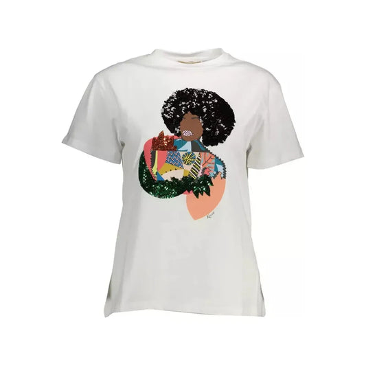 Kocca Elegant White Printed Tee with Chic Details Kocca