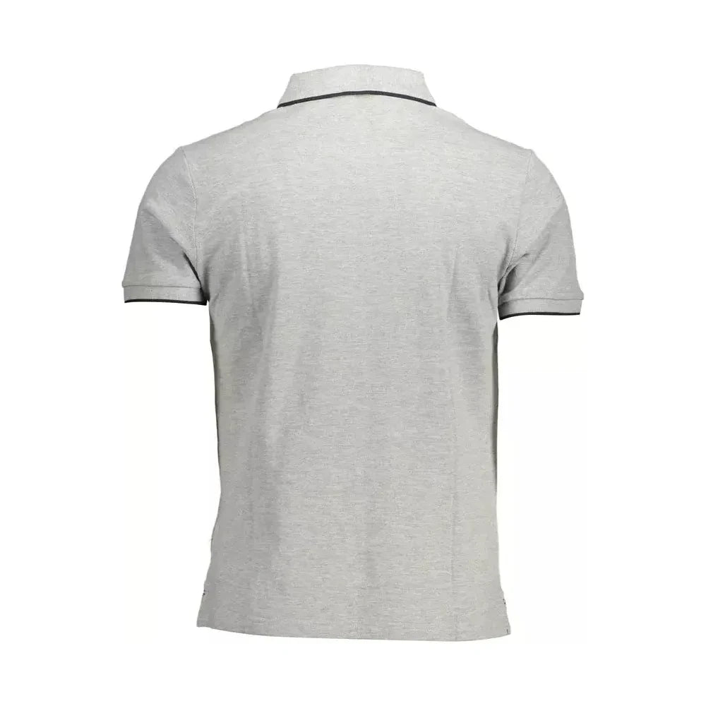 Elegant Gray Contrast Detail Polo Shirt