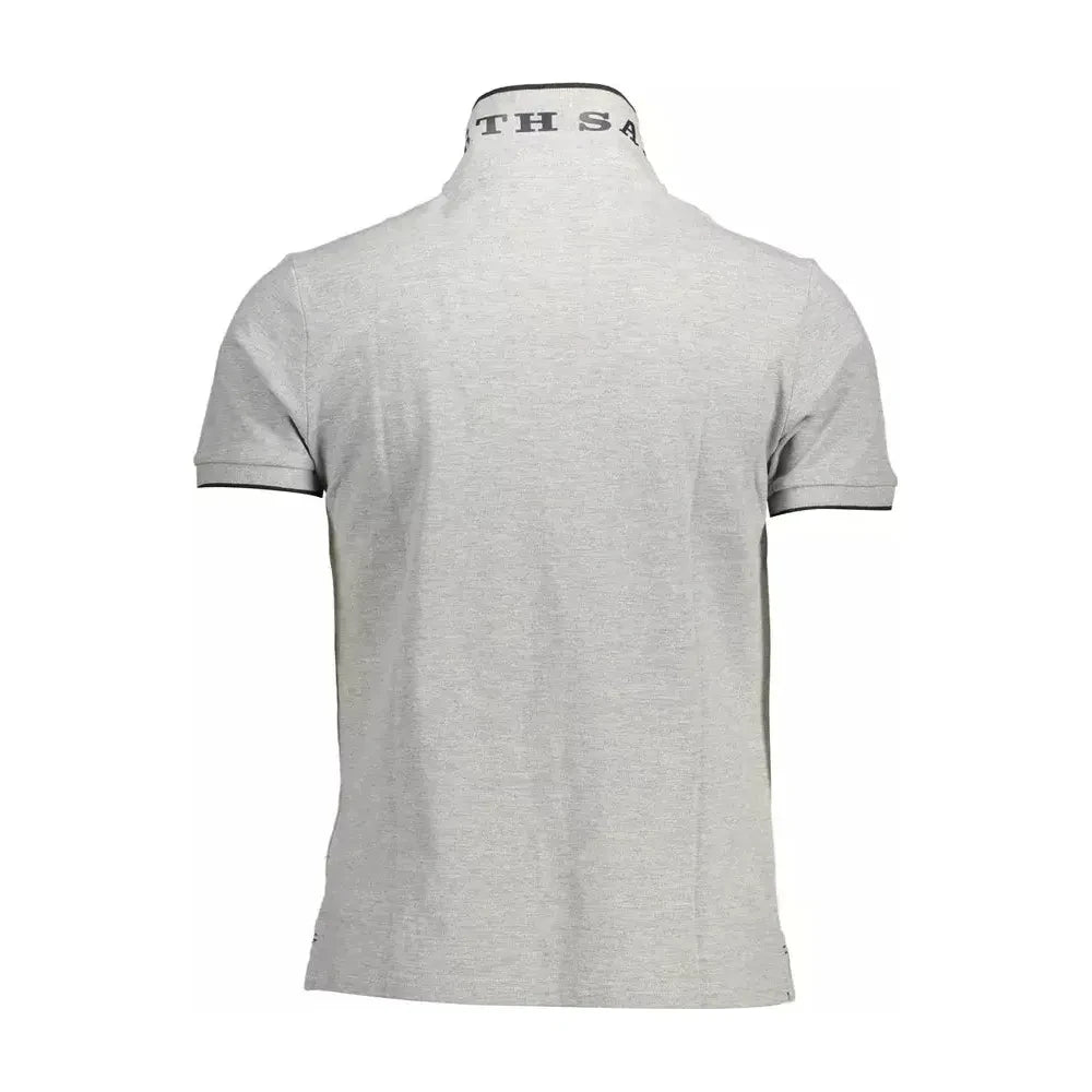 Elegant Gray Contrast Detail Polo Shirt