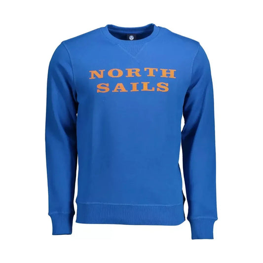 Blue Round Neck Cotton Sweatshirt with Logo