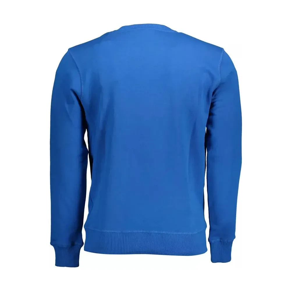 Blue Round Neck Cotton Sweatshirt with Logo