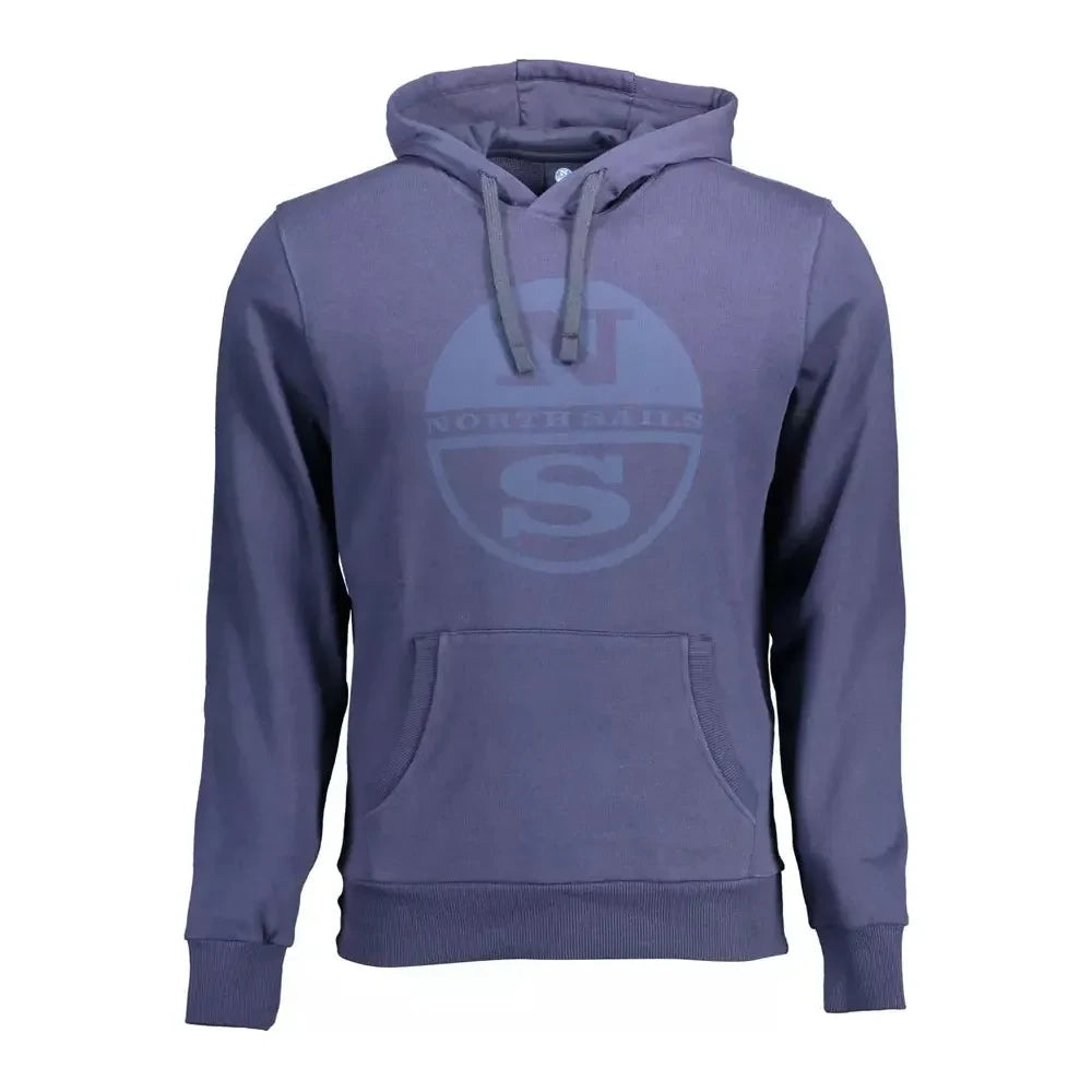 Blue Cotton Hooded Sweatshirt with Logo Print