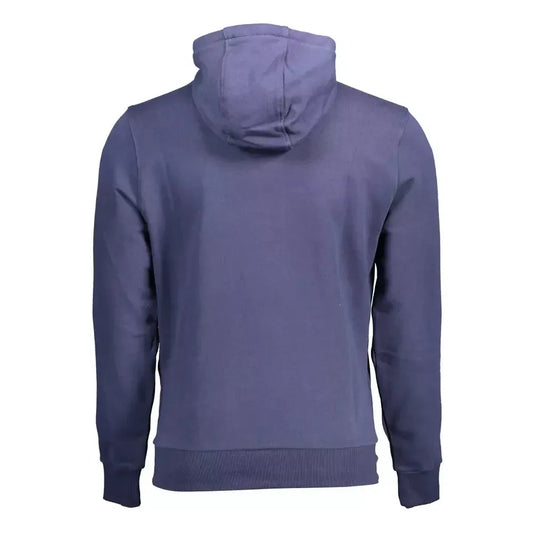 Blue Cotton Hooded Sweatshirt with Logo Print