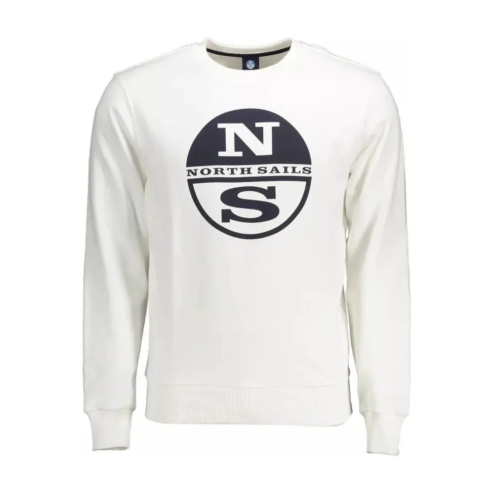 Elegant White Round Neck Cotton Sweatshirt