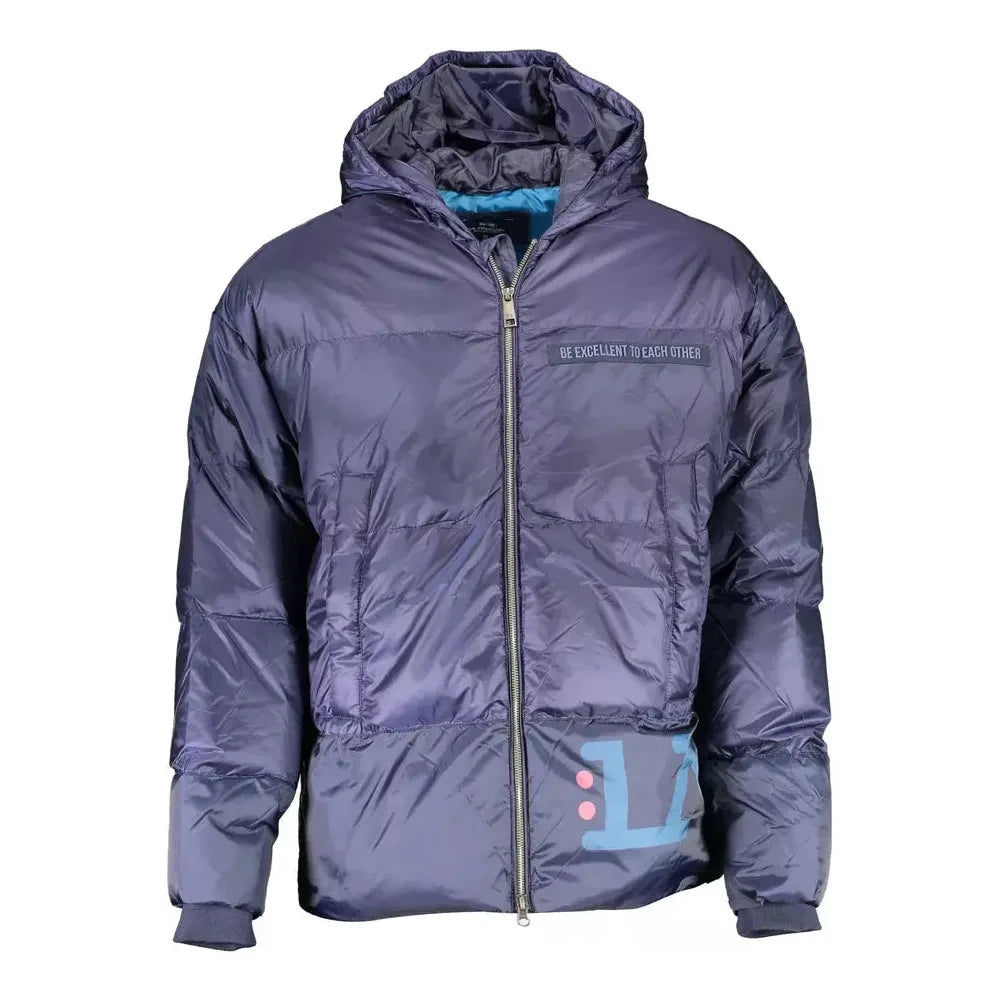 Elegant Blue Feather-Down Hooded Jacket