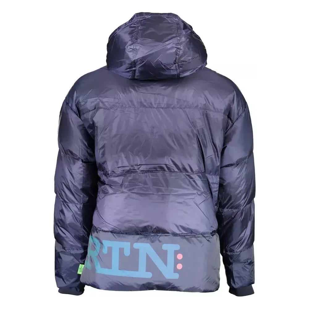 Elegant Blue Feather-Down Hooded Jacket