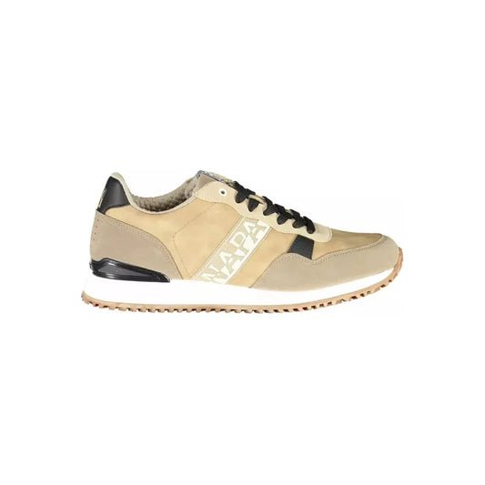 Beige Lace-Up Sports Sneakers with Logo Accent