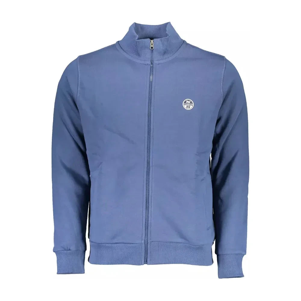 Blue Zippered Sweatshirt with Logo Design