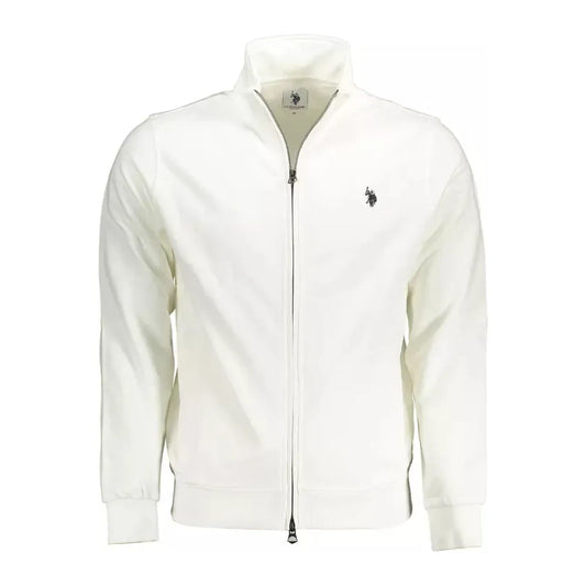 Chic White Cotton Zip Sweater with Embroidery U.S. POLO ASSN.