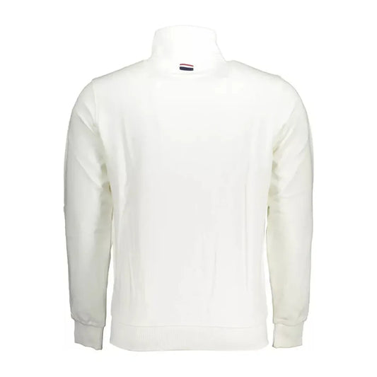 Chic White Cotton Zip Sweater with Embroidery