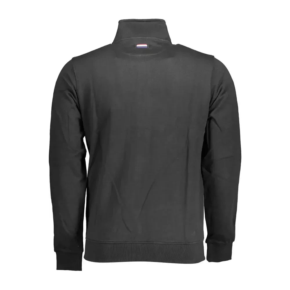 Sleek Black Cotton Zip Sweater