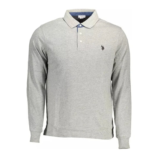 Chic Gray Long-Sleeve Polo with Elbow Patches