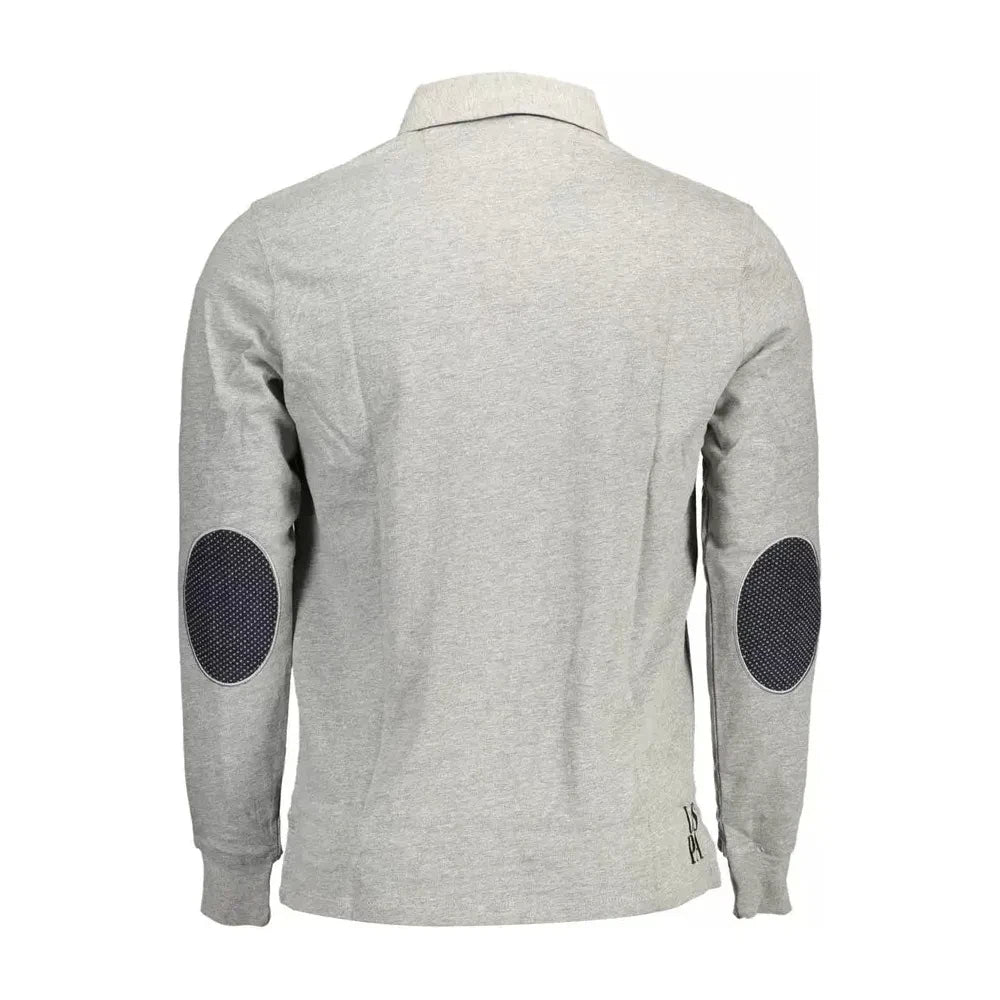 Chic Gray Long-Sleeve Polo with Elbow Patches