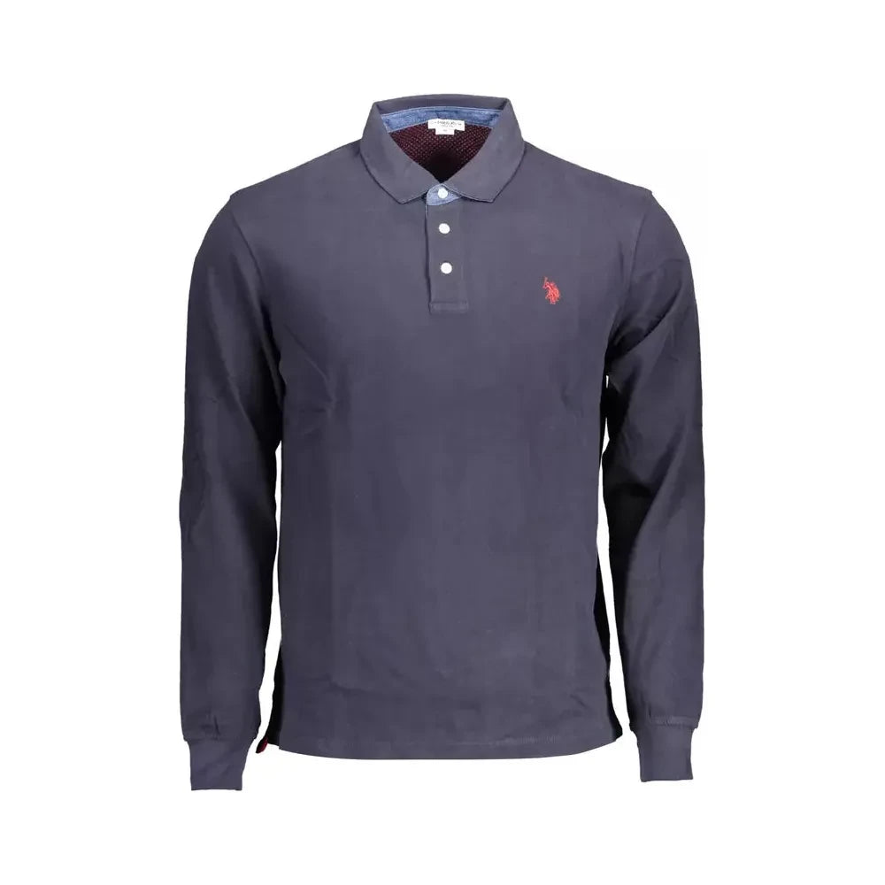 Classic Long-Sleeved Blue Polo with Elbow Patches