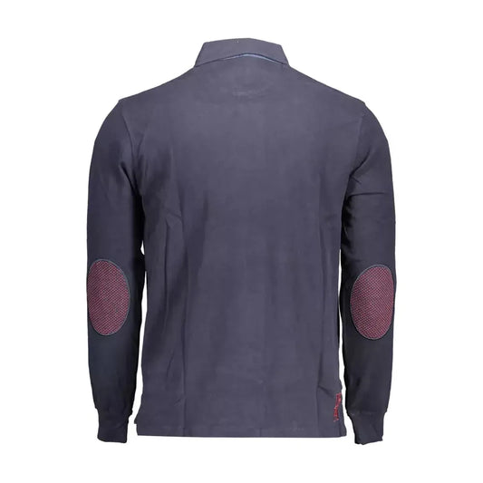 Classic Long-Sleeved Blue Polo with Elbow Patches