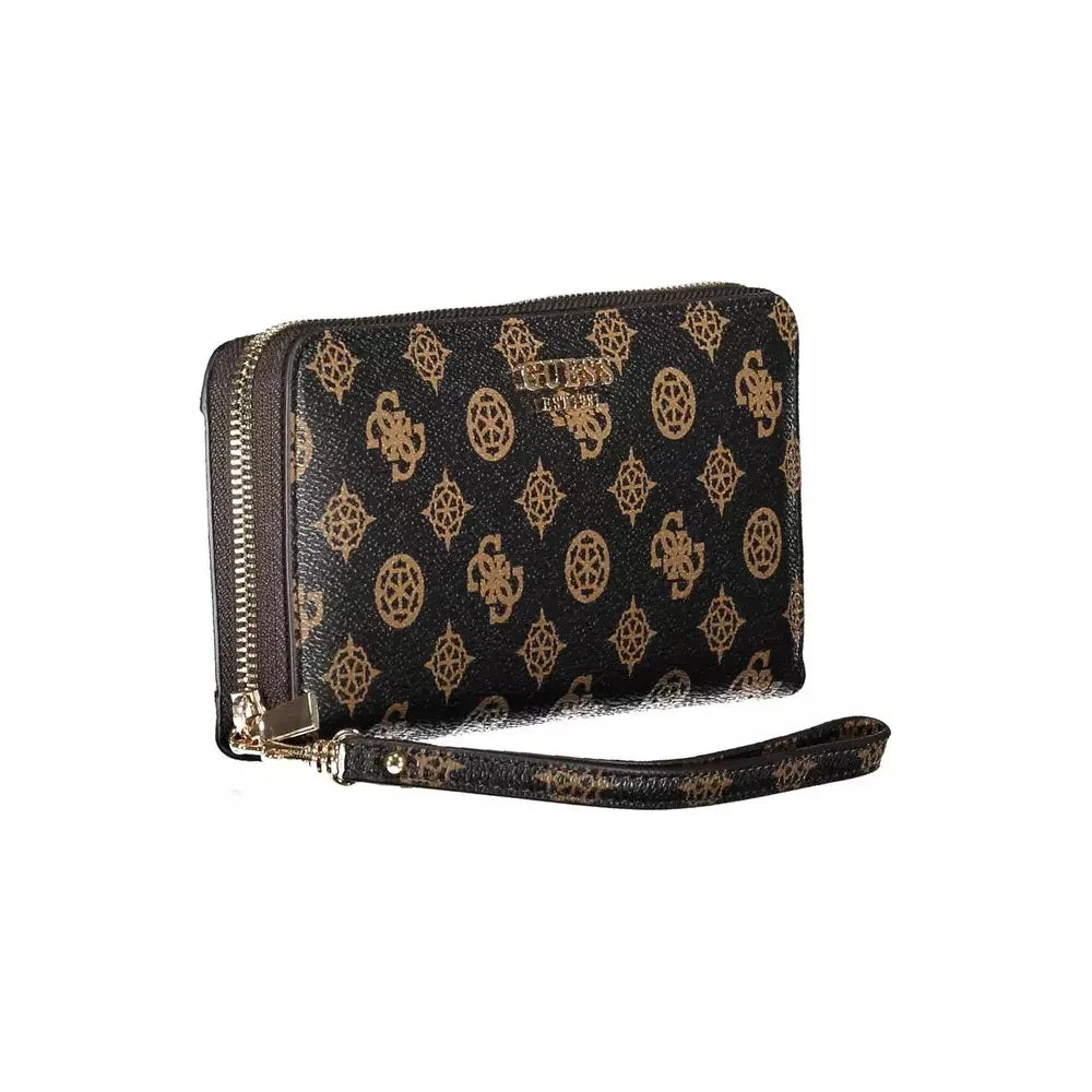 Chic Brown Polyethylene Zip Wallet with Logo