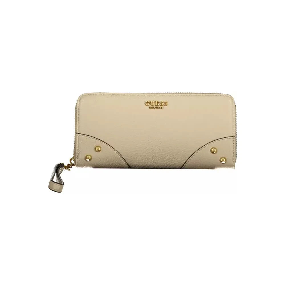 Beige Chic Zip Wallet with Contrasting Accents