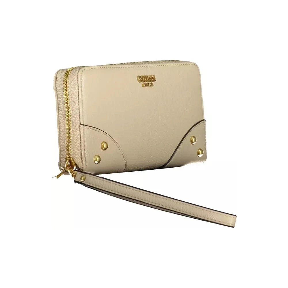 Beige Chic Zip Wallet with Contrasting Accents