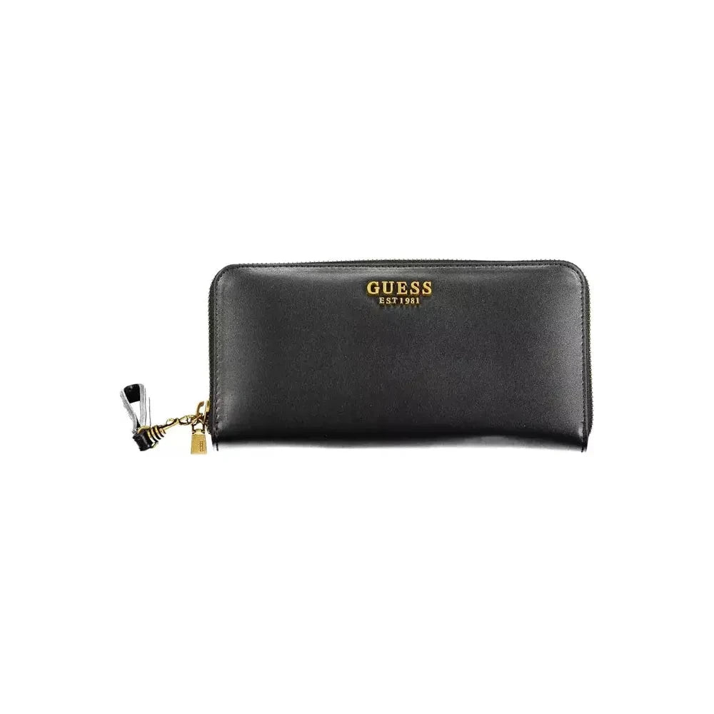 Chic Black Polyethylene Multi-Compartment Wallet