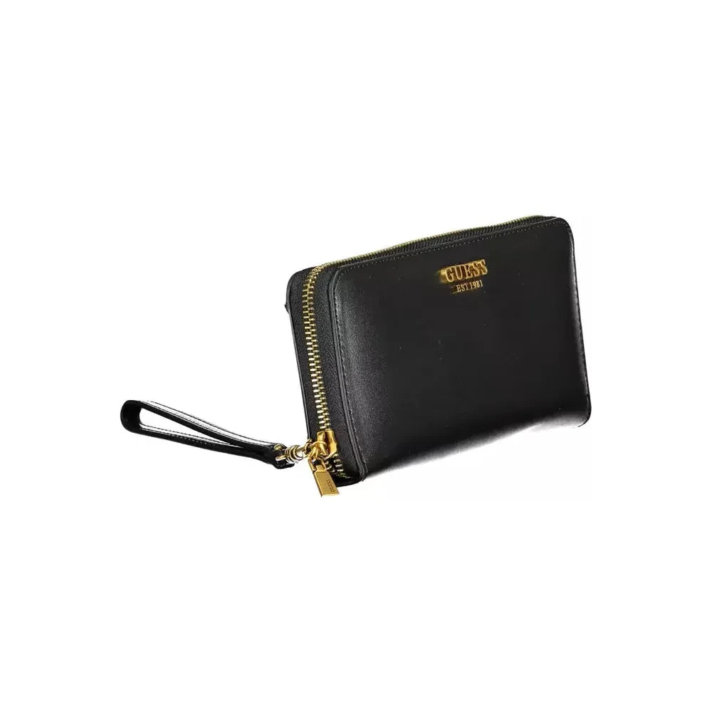 Chic Black Polyethylene Multi-Compartment Wallet